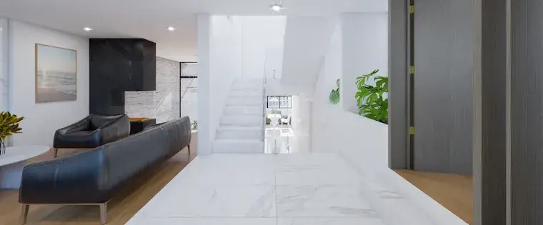 Diseño de escaleras minimalistas en color blanco para interiores residenciales.
